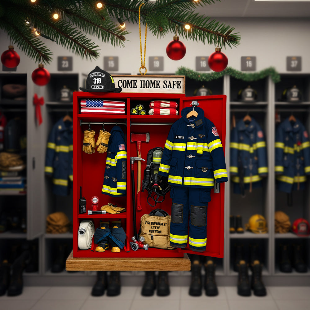 "Come Home Safe" - Personalized Firefighter Locker Acrylic Ornament - Perfect Gift for Firefighters, Family, and Friends Ornament PopCulturePrints