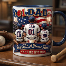 Load image into Gallery viewer, #1 Dad: We Hit A Home Run With the Best Dad - Personalized Baseball Coffee Mug - Gifts for Dad, Grandpa, and Father's Day Coffee Mug PopCulturePrints
