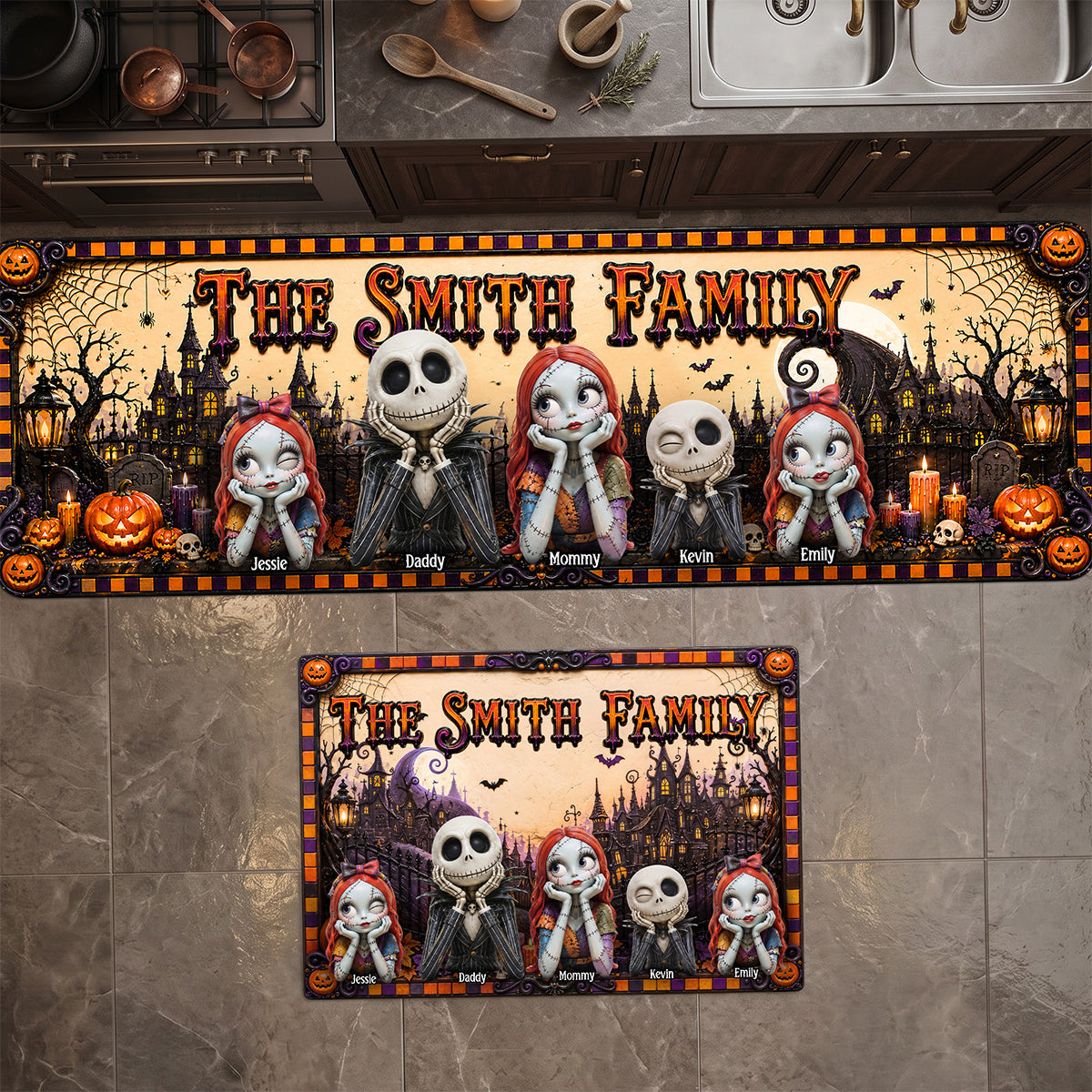 Spooky Halloween Family Runner Rug - Personalized Gifts for Every Family Member Doormat PopCulturePrints
