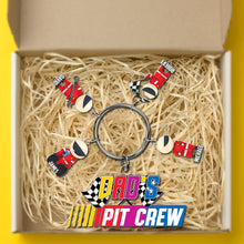 Load image into Gallery viewer, Dad&#39;s Pit Crew Personalized Keychain with Racer Charms Keychains PopCulturePrints
