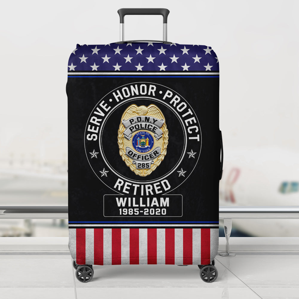 Personalized Police Officer Retirement Luggage Cover - Customizable Name and Dates