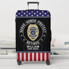 Load image into Gallery viewer, Personalized Police Officer Retirement Luggage Cover - Customizable Name and Dates
