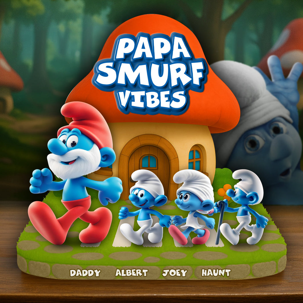 “Celebrate Dad With Papa Smurf Vibes” - Personalized Acrylic Plaque, Gift for Dad & Grandpa Shaped Plaques PopCulturePrints
