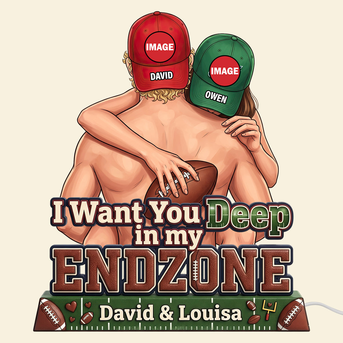 I Want You Deep in my ENDZONE - Playful Sporty Couple Acrylic Light Box
