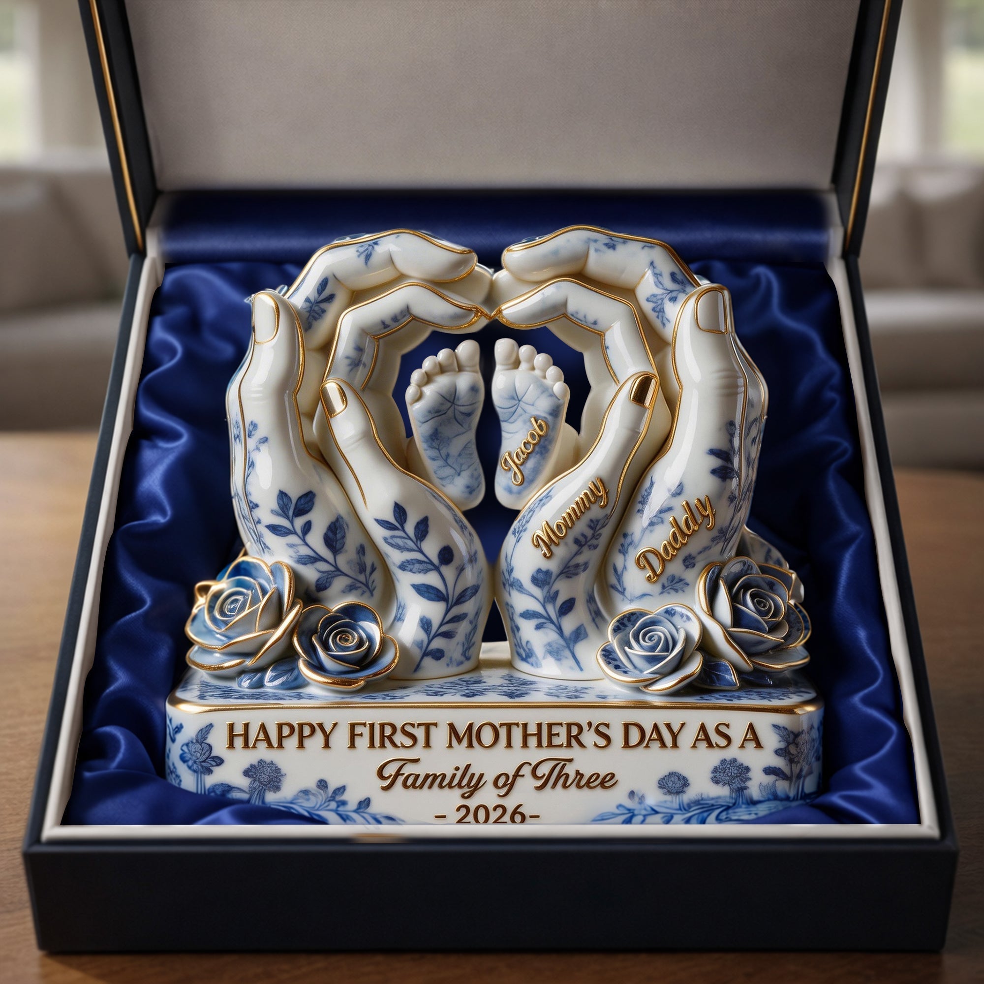 Happy First Mother's Day as a Family of Three - Personalized Plaque for Moms Shaped Plaques PopCulturePrints