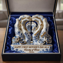 Load image into Gallery viewer, Happy First Mother's Day as a Family of Three - Personalized Plaque for Moms Shaped Plaques PopCulturePrints
