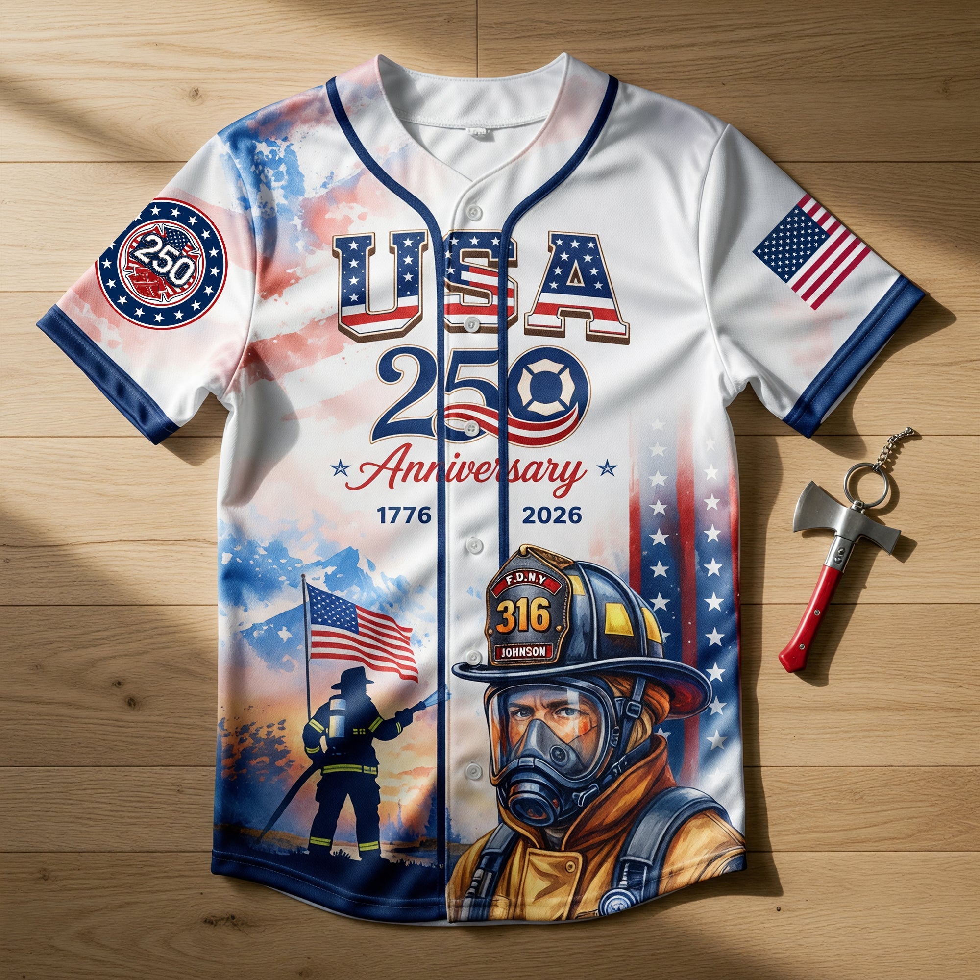 "Honor the Heroes: Custom Heroic American Firefighter Jersey - Personalized Gift for Firefighters and Supporters" AOP Products PopCulturePrints