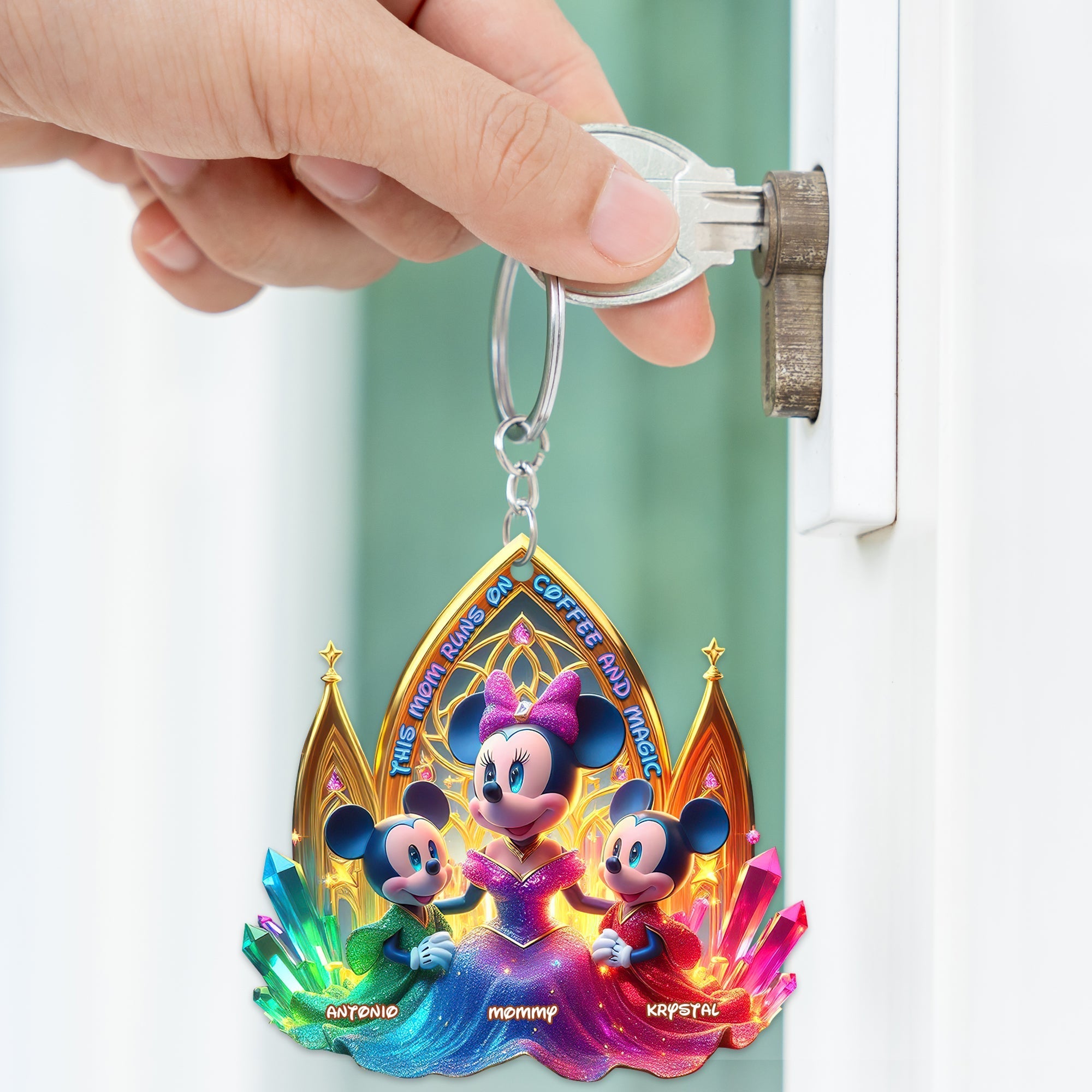 "Mom Runs On Coffee and Magic" - Magical Mouse Keychain, Personalizable Gift for Mom, Grandma, and More Keychains PopCulturePrints