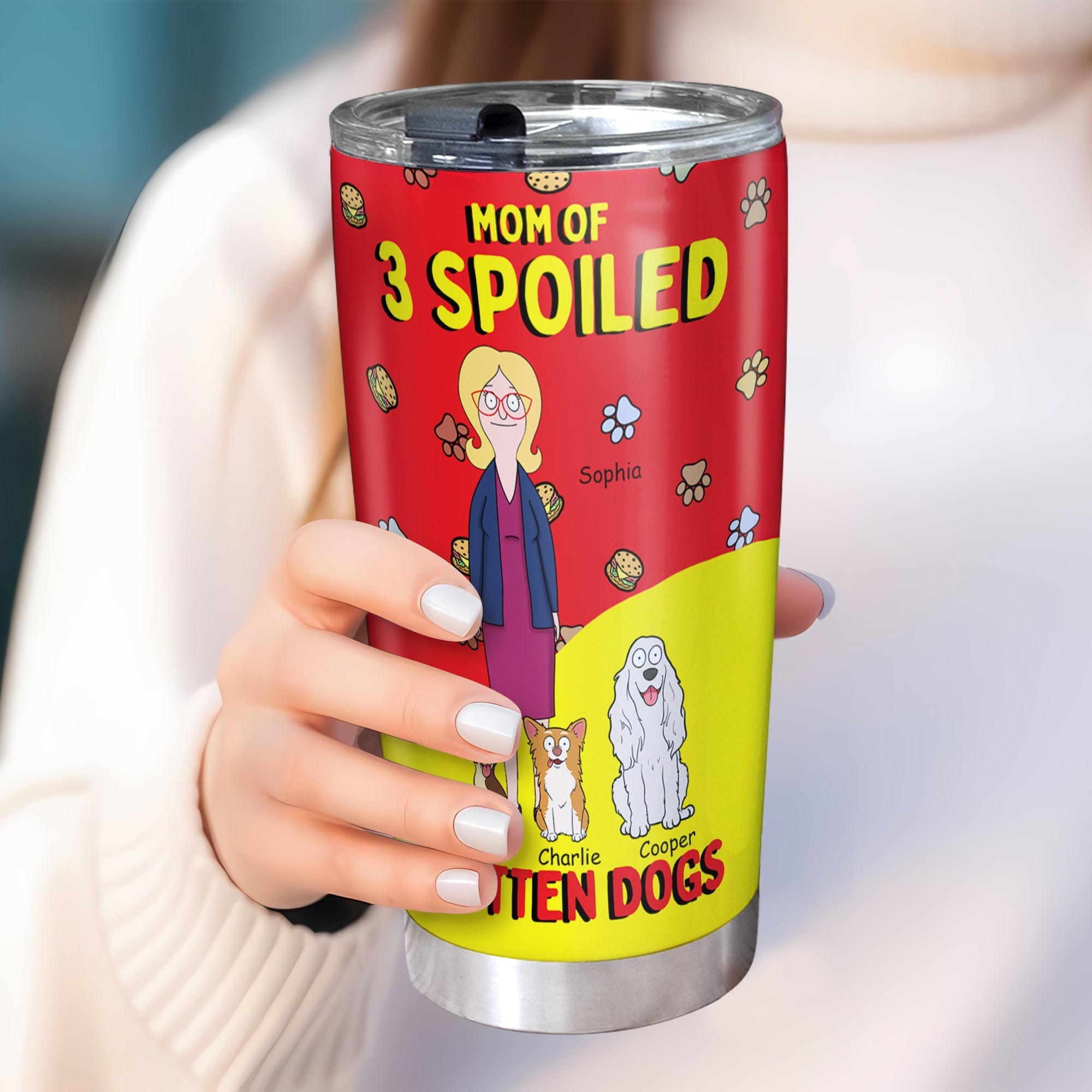 Mom of 3 Spoiled Rotten Dogs - Personalized Tumbler for Dog Lovers Tumbler Cup PopCulturePrints