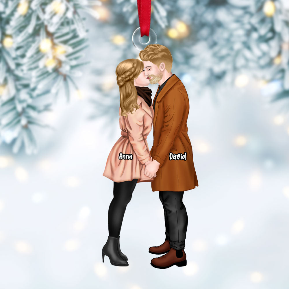 Personalized Christmas Ornament for Couples - Kissing Design