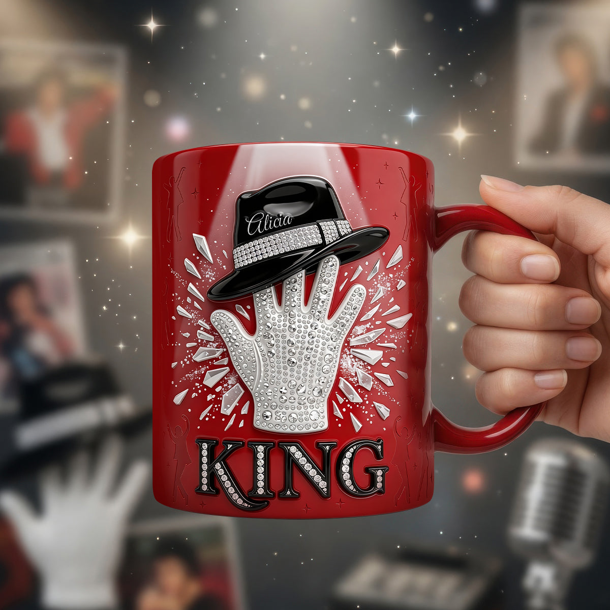“Feel the Beat!” - King Style Glitter Glove Mug - Personalized Gift for Music Lovers Coffee Mug PopCulturePrints