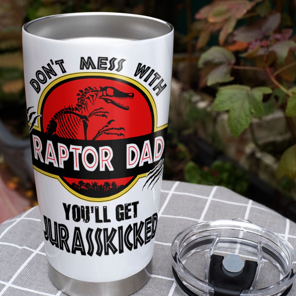 Raptor Dad Personalized Tumbler - Jurassic Custom Gift Tumbler Cup PopCulturePrints