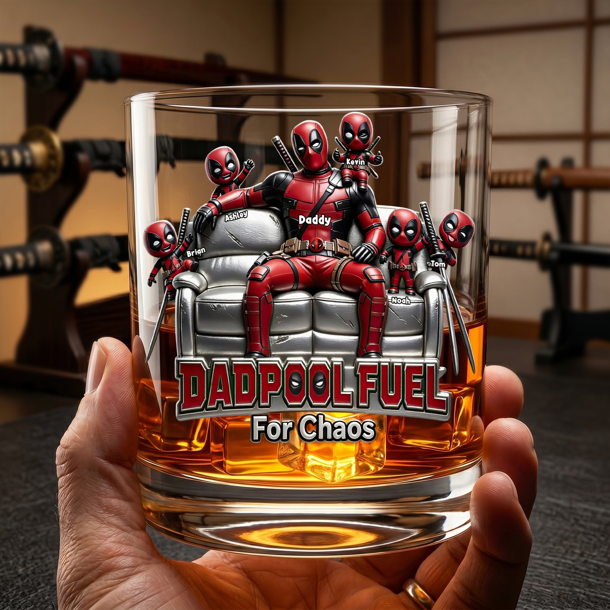 Dadpool Fuel for Chaos - Funny Fighter Dad Drinking Glass - Personalized Gift for Dads, Grandpas, and Any Special Father Glass PopCulturePrints