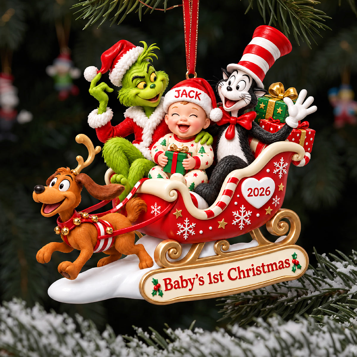 Celebrate Joy with a Personalized Christmas Sleigh Ride Acrylic Ornament - Custom Gifts for Parents