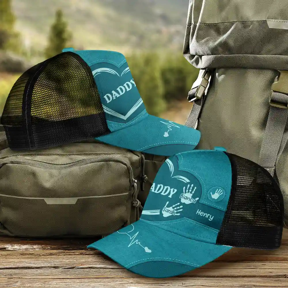 Personalized Grandpa Handprints Cap - Meaningful Gift for Dad, Grandma, Kids & Any Loved One Mesh-back Casual Cap PopCulturePrints