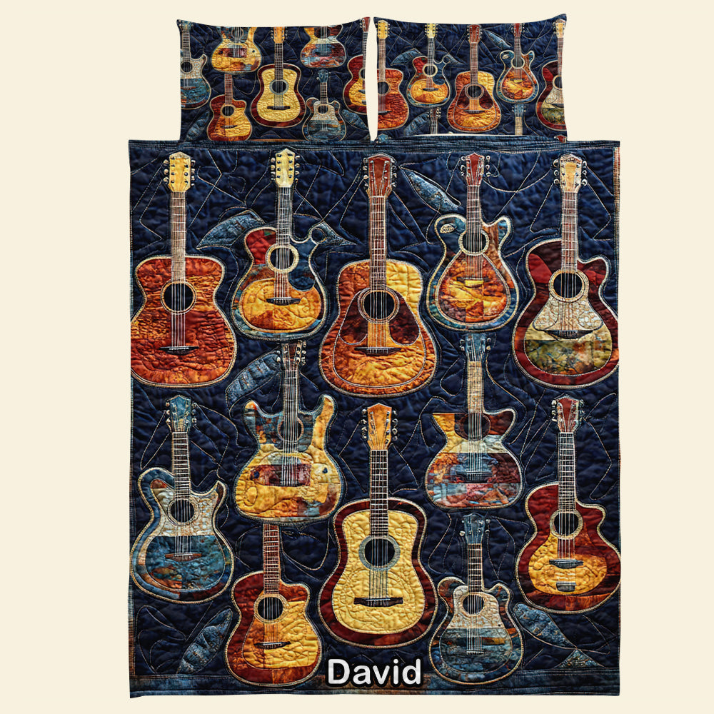 Personalized Gift for Guitar Lovers - Acoustic Vibes Quilt Bedding Set Blanket PopCulturePrints