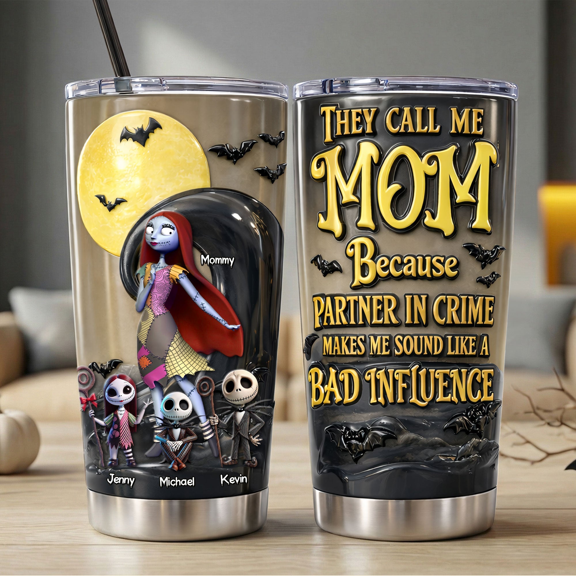 They Call Me Mom Because - Spooky Mom And Kids 20oz Tumbler - Personalized Mother's Day Gift Tumbler Cup PopCulturePrints