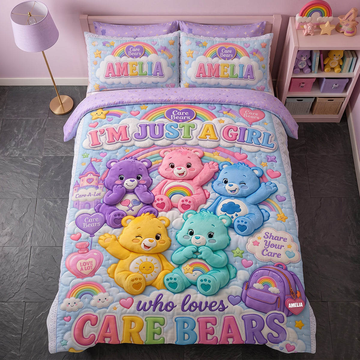 I'm Just A Girl Who Loves Care Bears - Personalized Quilt Bedding Set