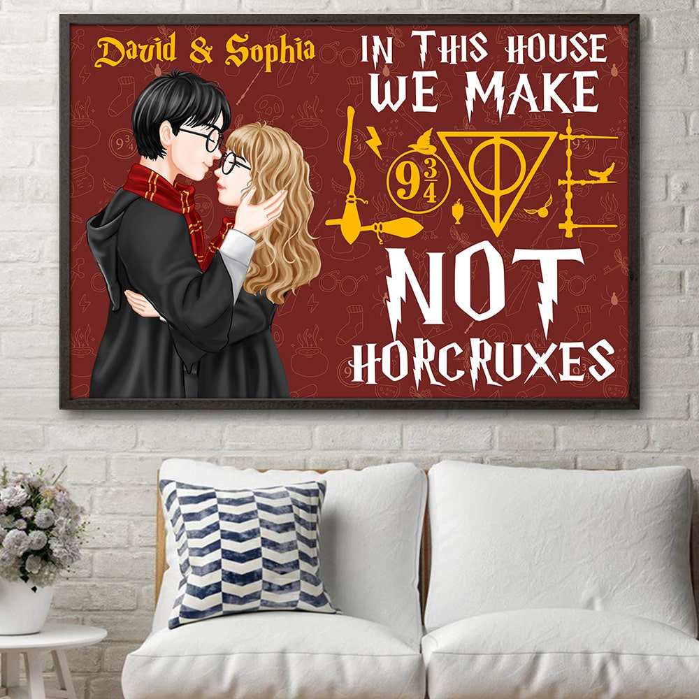 Personalized Harry Potter Themed Love Poster: 'In This House We Make Love, Not Horcruxes'