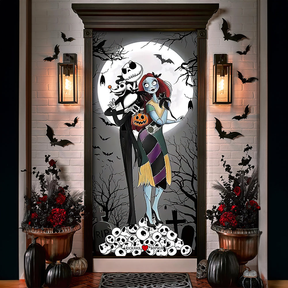 Personalized Halloween Door Cover for Couples | Spooky Decor | Valentine's Day Gifts Door Covers PopCulturePrints
