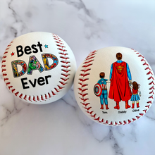 Load image into Gallery viewer, "Best Dad Ever - Super Dad Theme Baseball" - Personalized Gift for Dad, Grandpa and Every Father Baseball PopCulturePrints
