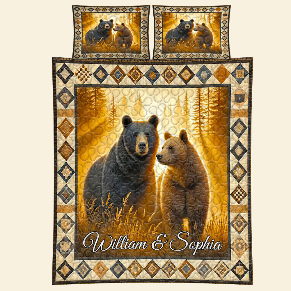 Personalized Bear Couple Quilt Bedding Set - Perfect Gift for Couples Blanket PopCulturePrints