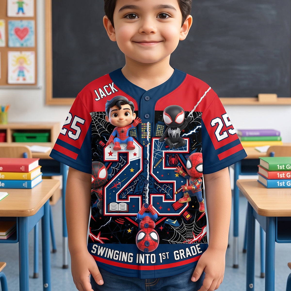 Swinging into 1st Grade - Personalized Kid Baseball Jersey