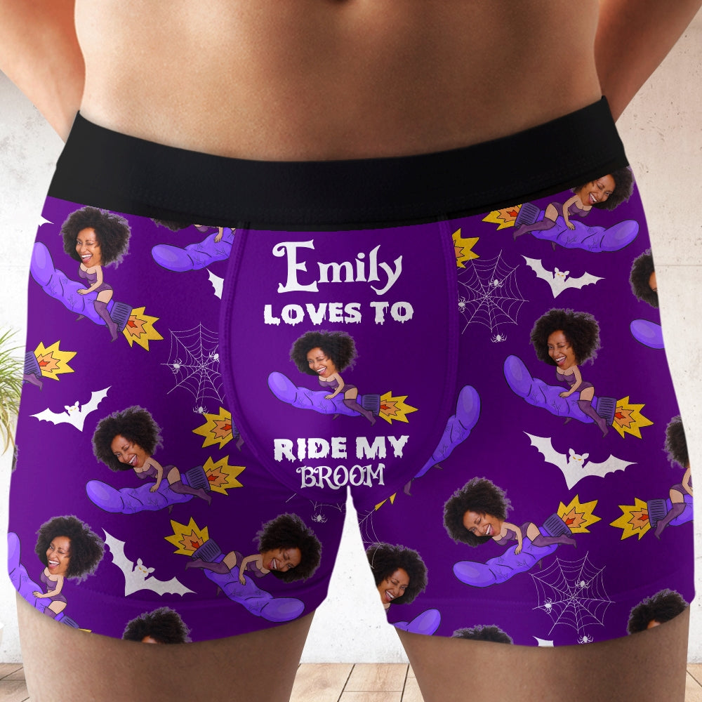 Personalized Halloween Men's Boxers - Loves To Ride My Broom