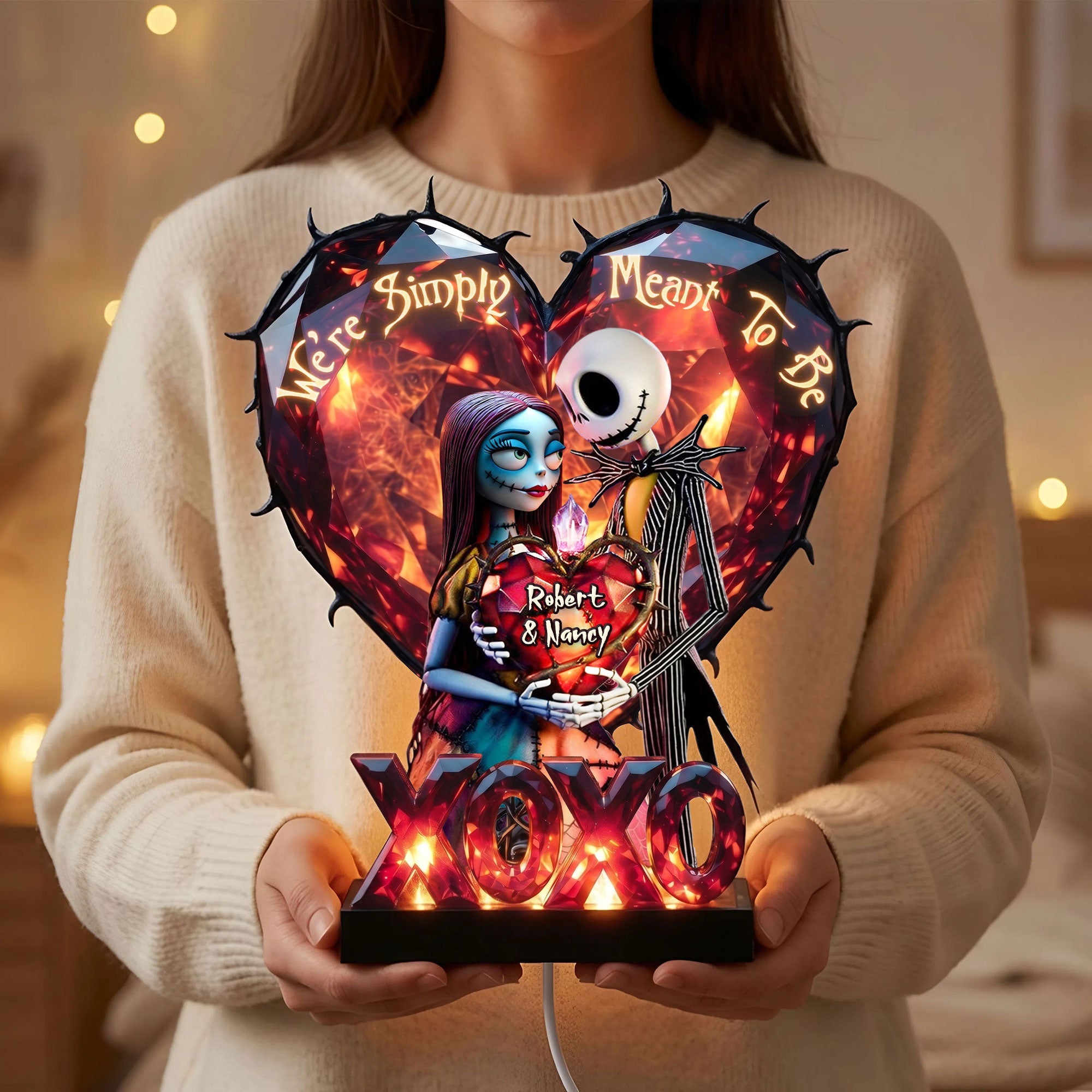 We're Simply Meant To Be - Gothic Romance Acrylic Light Box - Personalized Gifts for Couples