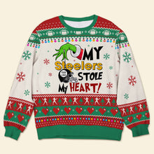 Load image into Gallery viewer, Personalized American Football Fan Ugly Sweater - Heart Stealer Design
