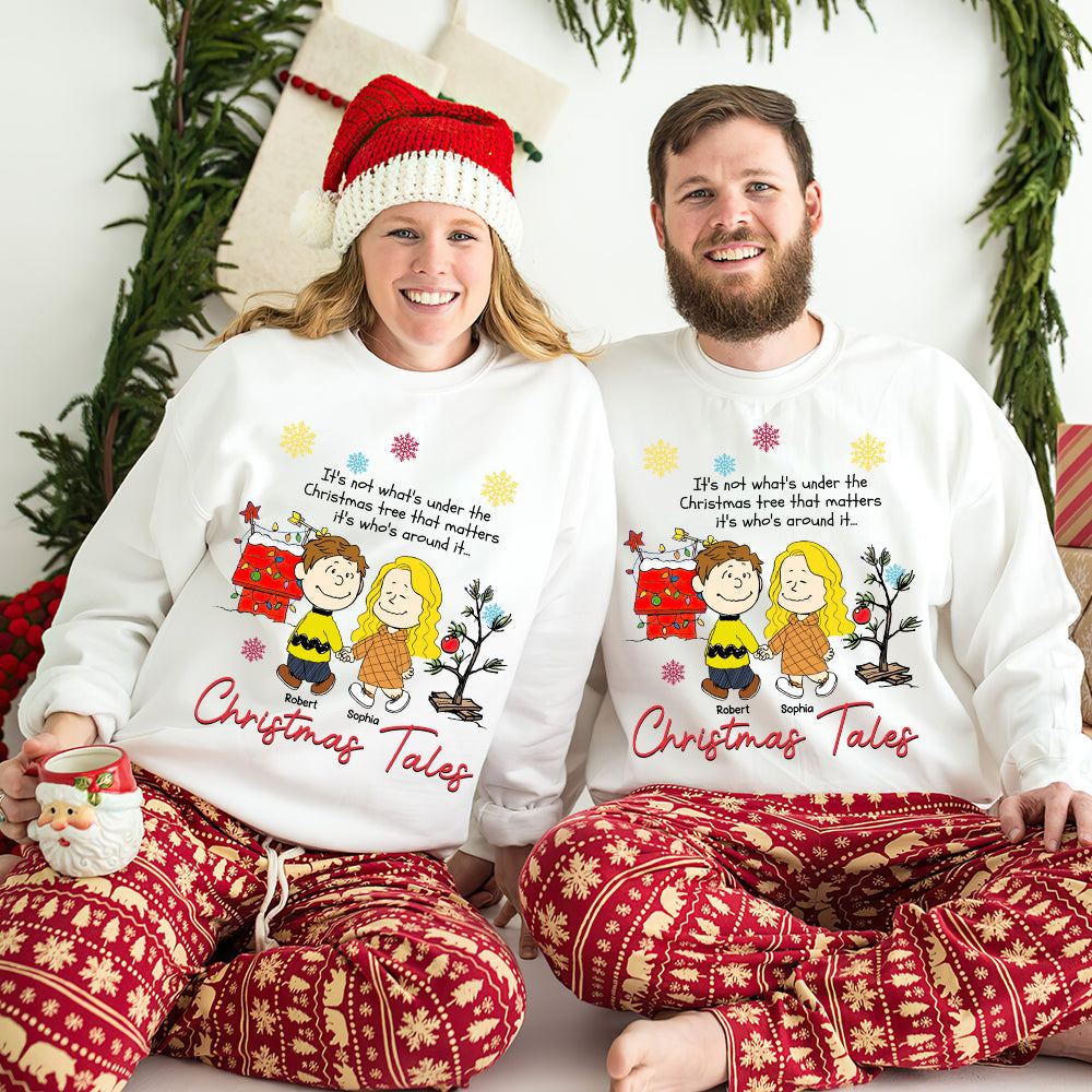 Custom Couple Christmas Hoodie - Christmas Tales Graphic