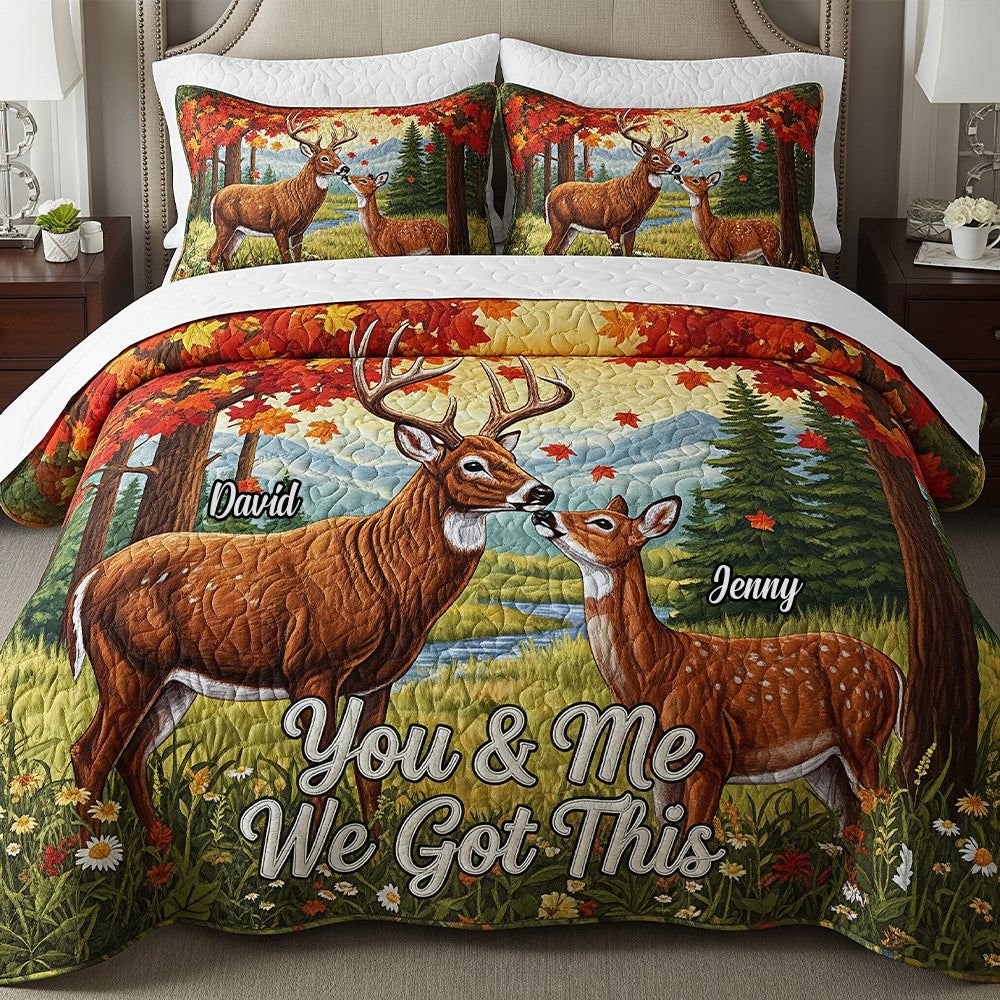 You & Me, We Got This - Personalized Deer Couple Quilt Bed Set Blanket PopCulturePrints