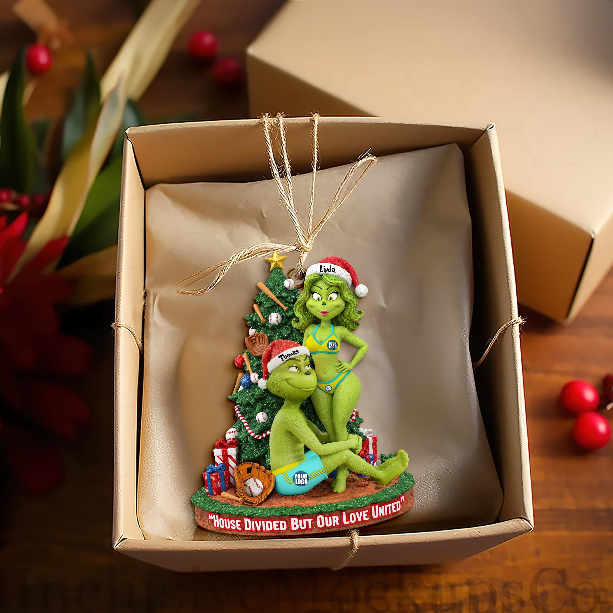 "House Divided But Our Love United" - Personalized Baseball Couple Ornament - Unique Gift for Couples Ornament PopCulturePrints