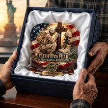 Load image into Gallery viewer, Faith Over Fear: 250 Years of Freedom - Personalized America 250th Anniversary Veteran Acrylic Plaque Shaped Plaques PopCulturePrints
