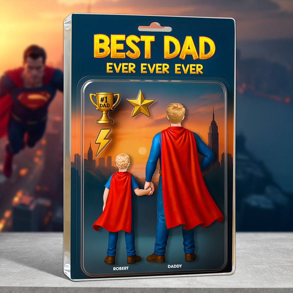 Best Dad Ever Ever Ever - Personalized Super Dad Plaque - Unique Gift for Dad, Grandpa, and Loved Ones Shaped Plaques PopCulturePrints