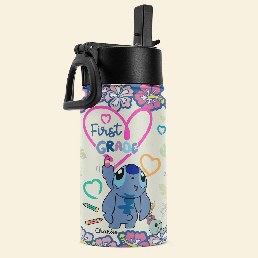 Personalized First Grade Water Bottle with Cute Cartoon Character