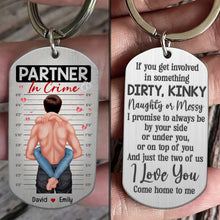 Load image into Gallery viewer, Personalized Partner In Crime Keychain - Engraved Stainless Steel Gift for Couples Keychains PopCulturePrints
