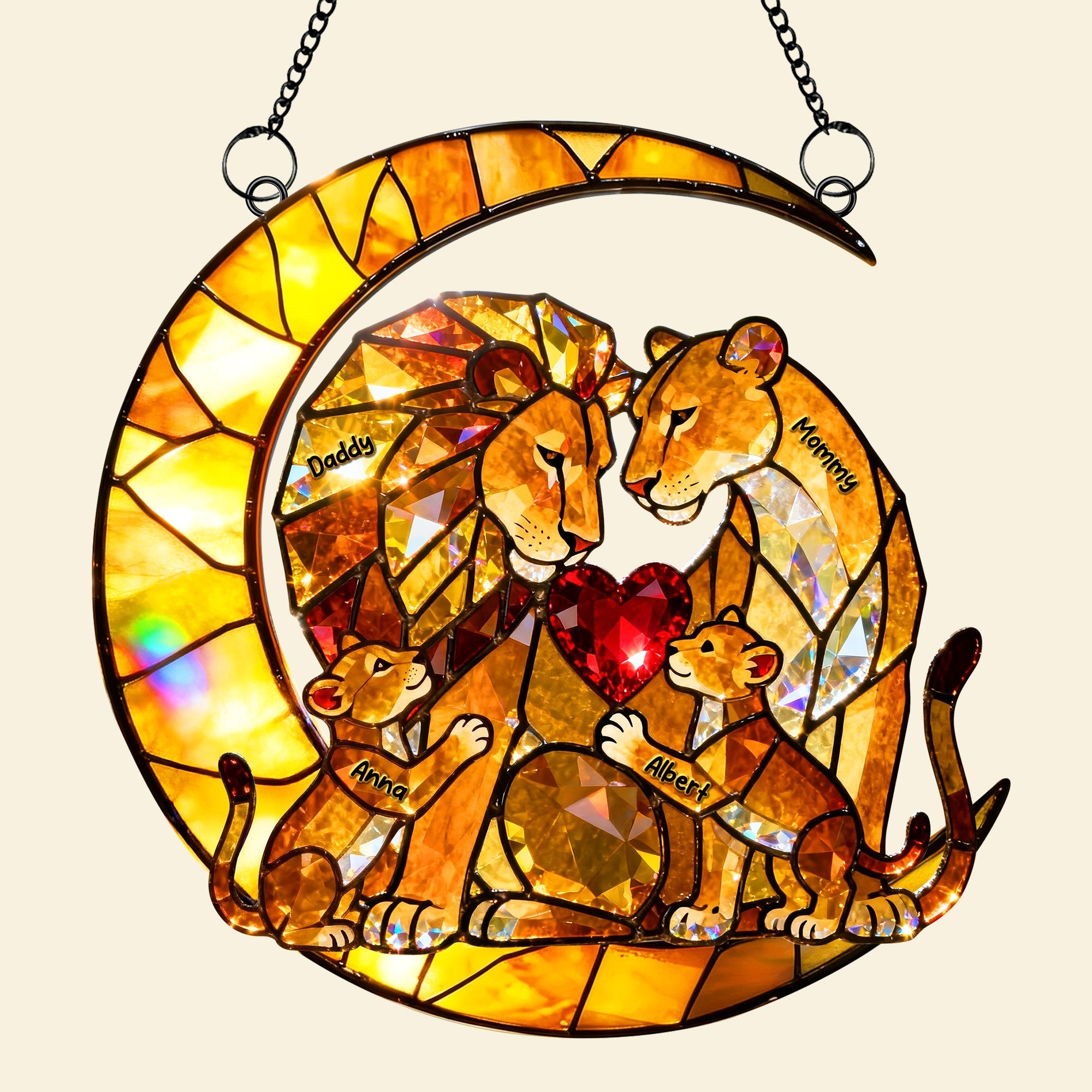 Cherish Family Love: Lion Family Suncatcher Ornament - Personalized Gift for Loved Ones Ornament PopCulturePrints
