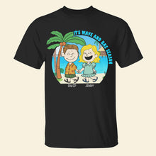 Load image into Gallery viewer, Personalized Cartoon Couple Beach Vacation T-Shirt - Wave and Bae Season
