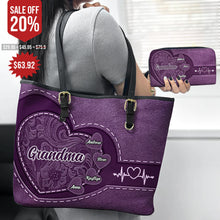 Load image into Gallery viewer, Grandma&#39;s Heart: Personalized Leather Wallet &amp; Tote Bag Combo - Perfect Gift for Grandma and Mom Combo Leather Wallet &amp; Tote Bag PopCulturePrints
