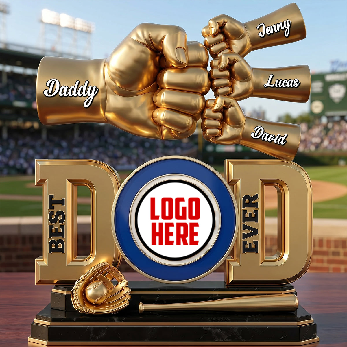 Best Dad Ever - Team Spirit Fist Bump Plaque - Personalized Gift for Dads, Kids & Grandpas Shaped Plaques PopCulturePrints