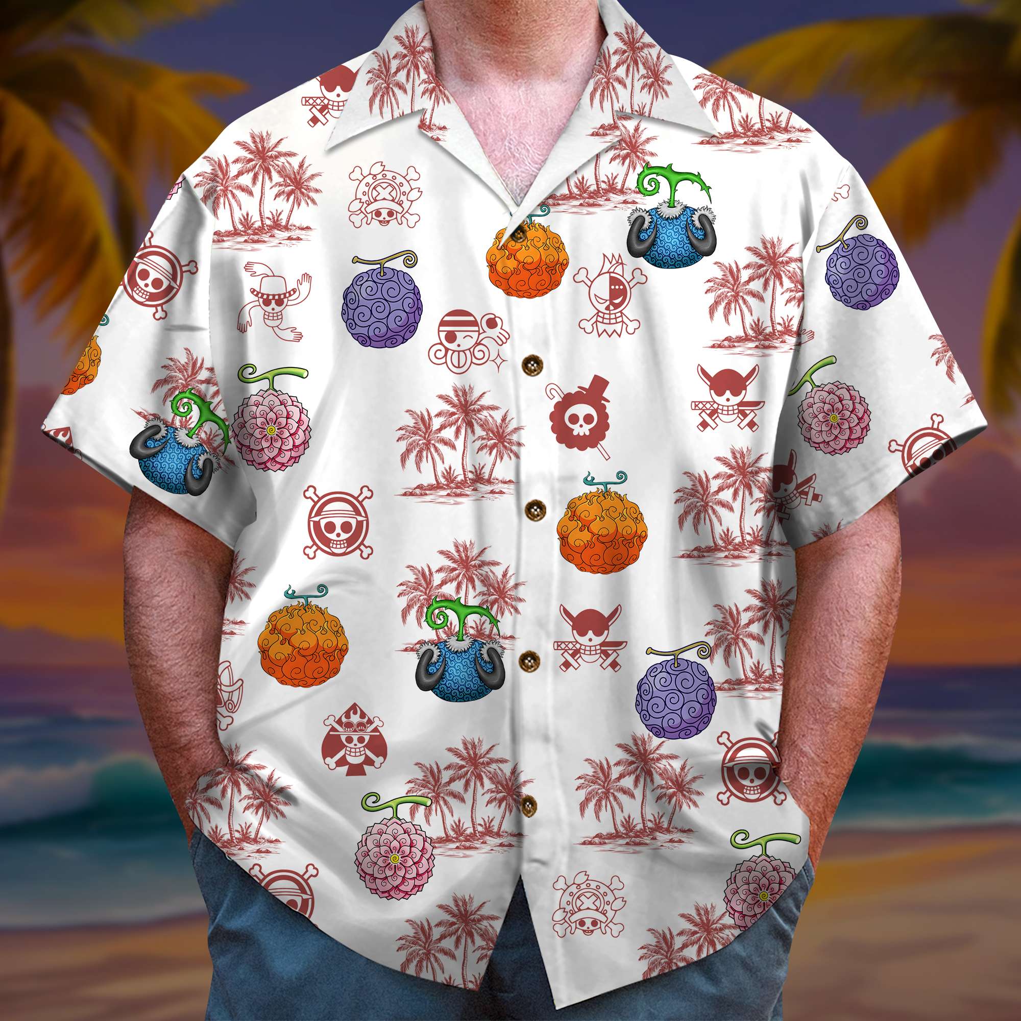 Pirate Dad Hawaiian Shirt with Devil Fruits Design Hawaiian Shirts PopCulturePrints