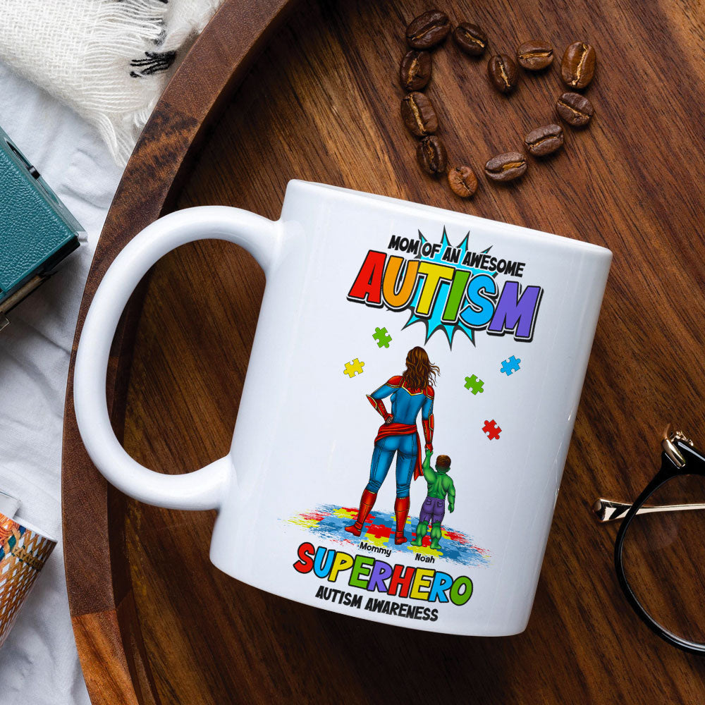 Mom of an Awesome Autism Superhero - Personalized Coffee Mug for Moms Coffee Mug PopCulturePrints