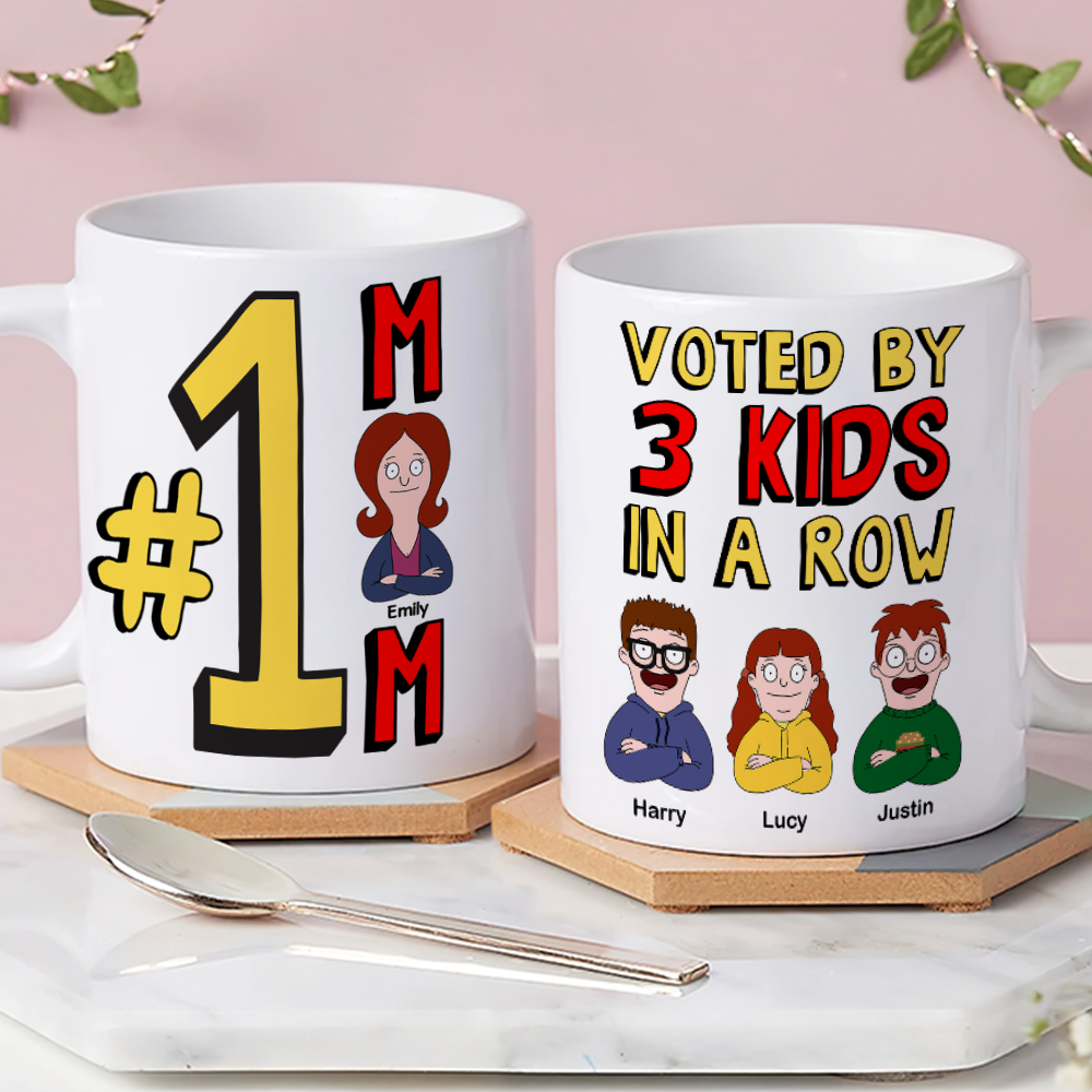 #1 Dad Coffee Mug - Voted by 3 Kids in a Row - Personalized Gift for Dads Coffee Mug PopCulturePrints
