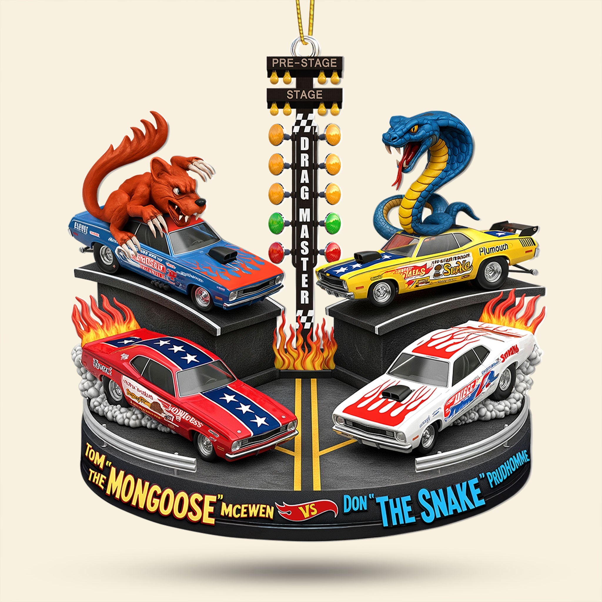 "Rev Up Your Holiday Spirit!" - Festive Rivalry Christmas Ornament - Personalized Gifts for Drag Racing Enthusiasts Ornament PopCulturePrints