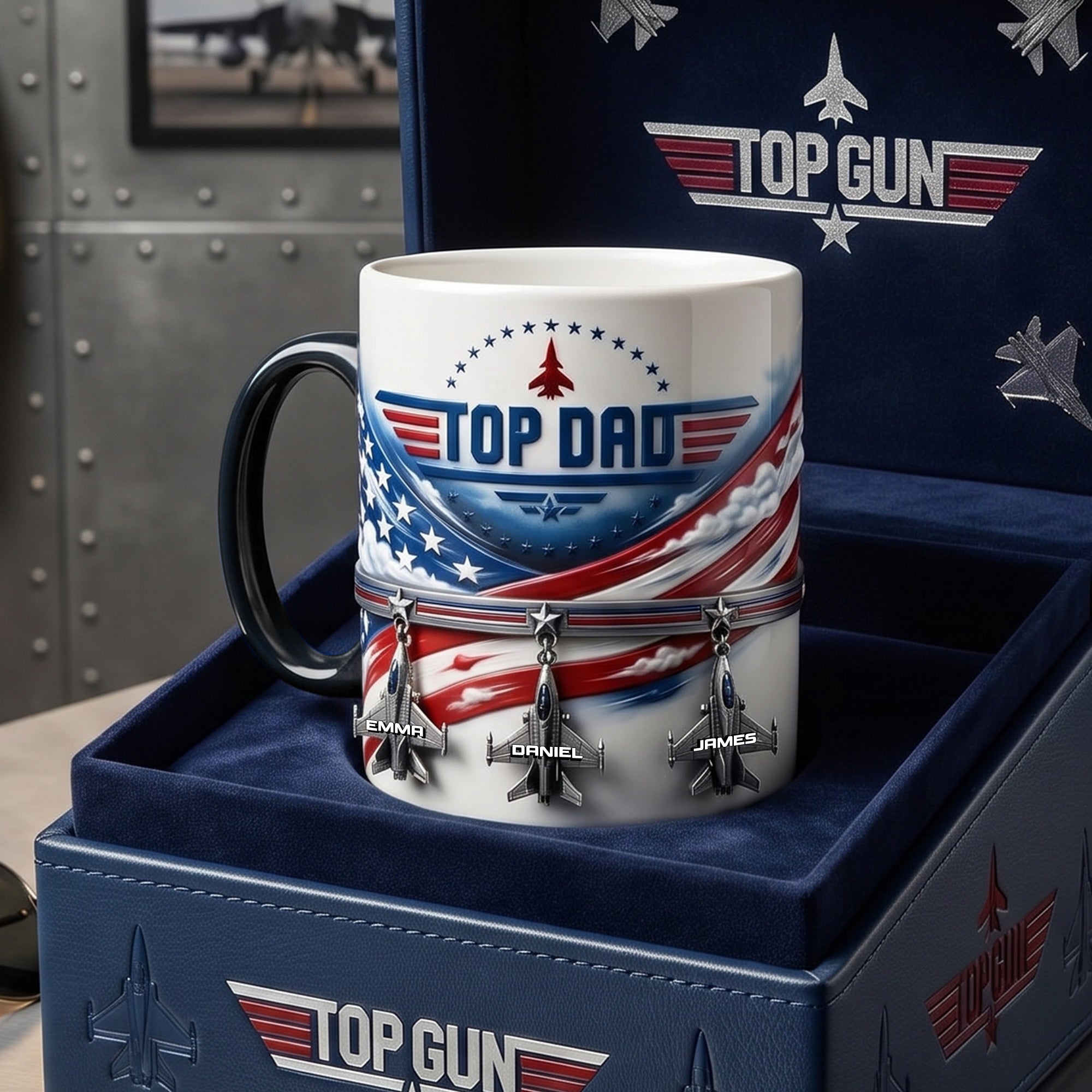 "Top Dad: A Gift That Soars!" - Fighter Aircraft Magic Mug - Personalized Gifts for Dads, Grandpas, and More Coffee Mug PopCulturePrints