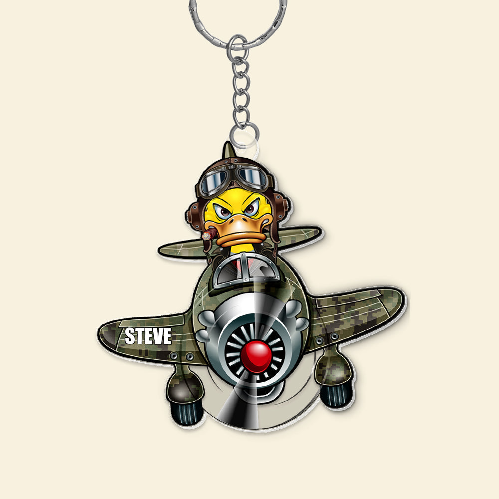 Personalized Cartoon Duck Pilot Keychain