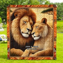 Load image into Gallery viewer, Personalized Lion Couple Quilt Bed Set | Romantic King &amp; Queen Design Blanket PopCulturePrints
