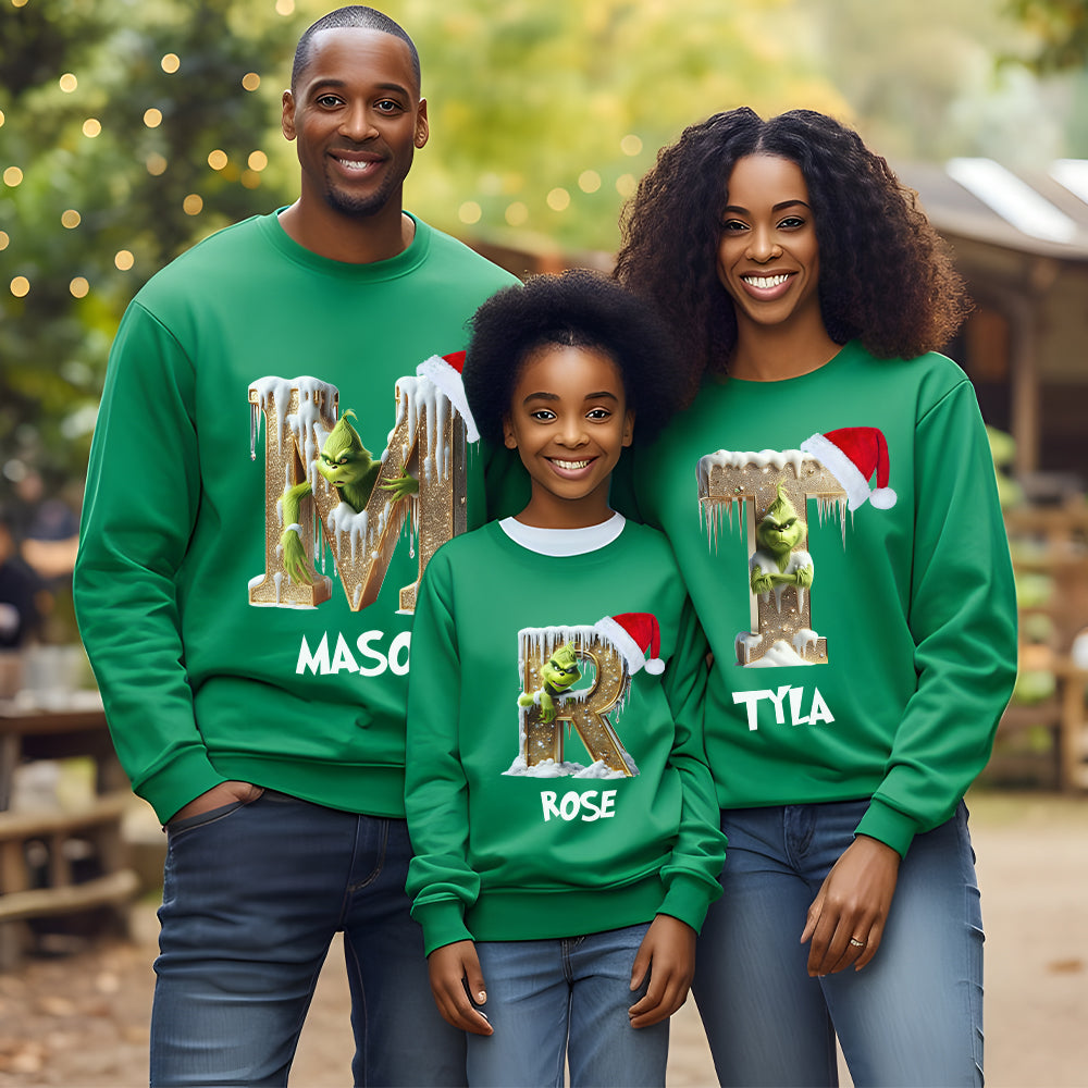 Custom Christmas Family Shirt - Alphabet Design with Santa Hat