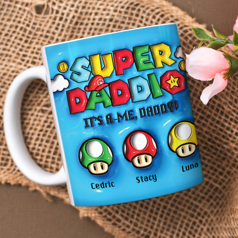 Custom Super Dad Mug with Kids' Names – Perfect Gift for Father's Day Coffee Mug PopCulturePrints